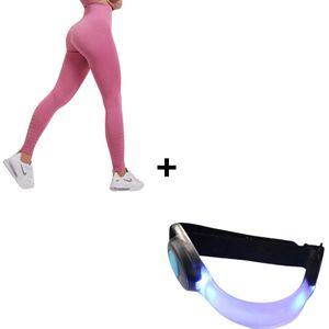 Sportlegging Dames + Verlichting - Yoga Legging - High Waist Legging - Fitness Legging - Yoga Kleding Dames - Yoga Broek Dames - Sportkleding Dames - Sportbroek Dames - Dames Legging & Shapewear Dames - Push Up Legging - Booty Legging | Roze | Maat M