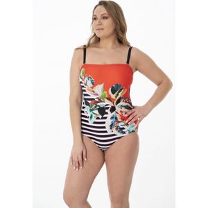 Badpak- Nieuwe Collectie Luxe Dames Bikini & Badmode- Corrigerend Sexy Zwempak- Oranje Zwart wit details- Maat 46