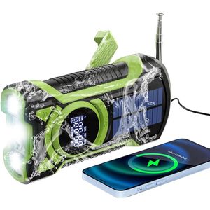 Noodradio - Noodradio solar opwindbaar - Opwindbare radio - IP65 waterdicht - 5000 mAh - Groen