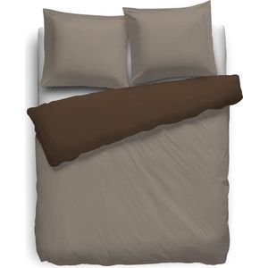 HNL Royal Cotton Perkal Uni Dekbedovertrek - Tweepersoons - 200x200 + 2/80x80 cm - Pure Gold/Chocolate Brown