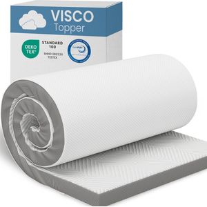 ELONEO visco-elastische matrastopper 100x190cm, matrastopper met traagschuimeffect, 5 cm hoog, matrastopper voor bed en boxspring incl. ademende nethoes en hoeklussen