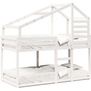 vidaXL - Stapelbed - met - dak - massief - grenenhout - wit - 90x200 - cm