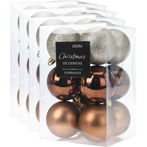 48x stuks kerstballen mix herfstkleuren glans/mat/glitter kunststof diameter 6 cm - Kerstboom versiering
