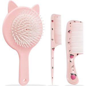 Schattige Kinderhaarborstel en Kammen Set - Ontwarrende Massageborstel voor Meisjes
