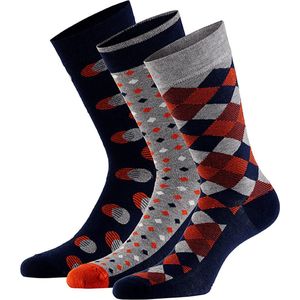 Apollo - Bamboe fashion sokken met print - Marine Blauw - 6 Paar - Maat 39/42 - Naadloze sokken - bamboe sokken heren