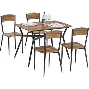 Rootz 5-delige eetset - bistrotafel - zitgroep - MDF gefineerd blad - ruimtebesparend ontwerp - eenvoudige montage - tafel: 110 cm x 76 cm x 70 cm; Stoelen: 40 cm x 86 cm x 43 cm
