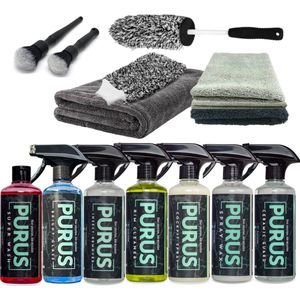 PURUS Ultimate Kit | 14delig Voor Auto & Motor Ceramic Guard - Super Wash - Shampoo - Wax - Washandschoen - Polish Towel - Drying Towel - Coating Towel - Auto Schoonmaken - Microvezeldoek - Ceramic Guard - Detailing