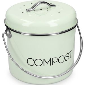 Navaris metalen compostbak 5L - Afvalbakje met 3x filter tegen vieze geuren - Prullenbak met deksel voor gft-afval - Compostemmer keuken - Mintgroen