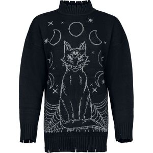 Jawbreaker Mystic Cat Oversized Jumper Dames Gebreide trui - zwart/grijs - M