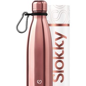 Slokky - Element Rose Gold Thermosfles & Mono Black Karabijnhaak - 500ml