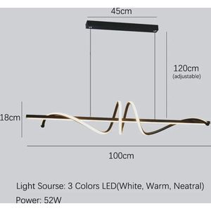 Ossa plafondlamp - Plafondlampen - Ledlamp - Hanglamp - Modern ontwerp - Zwart - 20cm x 100cm