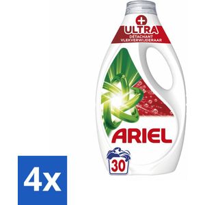 4 x Ariel - Vloeibaar Wasmiddel - +Ultra Vlekverwijderaar - 30 Wasbeurten - 1350 ml - Ariel Wasmiddel - Vlekkenverwijderaar - Wasmiddel Vloeibaar - Wasmiddel Koud Wassen - Ecologisch Wasmiddel
