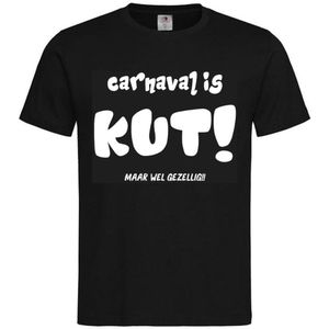 T-shirt Unisex Volwassenen Lol - Festival - carnaval - Wijn - Bier - feestje - grappig - grappige tekst - Weekend - Tekst - ""Carnaval is KUT maar wel gezellig"" | korte mouw | Zwart/wit | maat XL