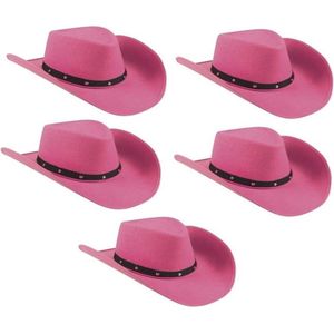 5x Roze cowboyhoeden Wichita voor dames - Feesthoeden verkleedkleding - Cowboy/Western themafeest