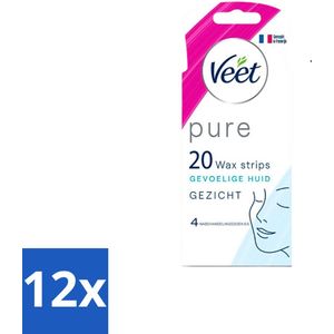 Veet - Ontharingsstrips - Gezicht - Hypoallergene Minima - 20 Strips - Voordeelverpakking - 12 stuks