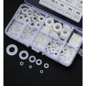 650 stuks Nylon Ringen, Plat Kunststof Carrosserie Ringen, Ronde Sluitringen Afstandhouders, Pakkingen voor Schroeven Isolatie - Wit, M2/M2,5/M3/M4/M5/M6/M8/M10