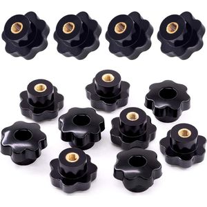 15Pcs M8 7 Ster Door Gat Knop Vrouwelijke Draad Moer Klemknop Grip Assortiment Kit Star Shape Handknoppen Zwart Plastic Schroef-On Handvat Klemknop voor Mechanische Apparatuur (M8)