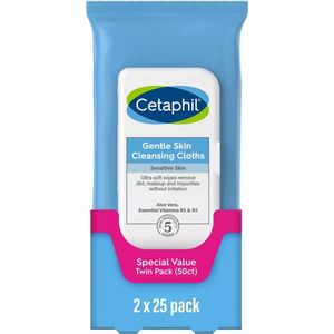 Cetaphil - Gentle Skin Cleansing Cloths - Sensitive Skin - Fragrance Free - 50 Reinigingsdoekjes - Make-up Remover Doekjes