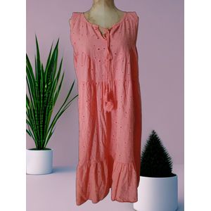 Dames jurk broderie koraal rood One size 40 t/m 44