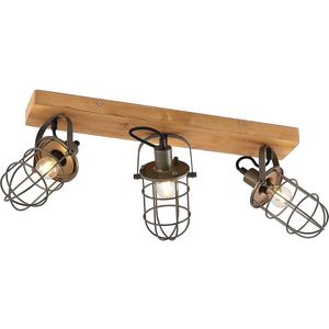 Lindby - plafondlamp hout - 3 lichts - metaal, dennenhout - H: 22 cm - E14 - donkergrijs, hout licht
