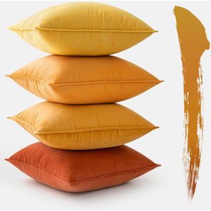 Unyqoos ® Set van 4 Luxe Fluwelen Kussenhoezen voor Stijlvolle Interieurdecoratie, 40x40 cm, Oranje