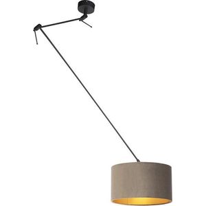 QAZQA blitz - Landelijke Hanglamp met kap - 1 lichts - L 380 mm - Zwart Goud - Woonkamer | Slaapkamer | Keuken