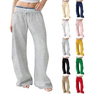 Dames wijde pijpen - Lage tailleband joggingbroek - Trekkoord aan de binnenkant - Zakken - Casual Sports Retro Grijze wijde pijp joggingbroek - Hip Hop Jazz Dance joggingbroek - Losse casual broek - Fleece grijs maat S
