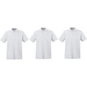 3-Pack lichtgrijs polo shirt premium van katoen voor heren - Polo t-shirts voor heren