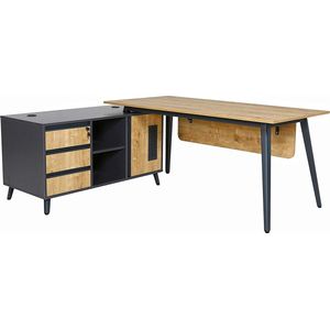 Furni24 bureau Shift, bureautafel met draaibaar werkblad, homeoffice, hoekbureau, 180 cm, inclusief verlengstuk, rechts of links te monteren, decor saffier eiken/antraciet