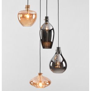 4-lichts hanglamp met amber en smoke glas - Nisa