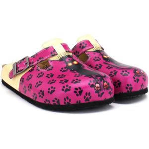 Goby - Pink Panther Dames Clogs - Handgemaakt - Kattenprint - Maat 36