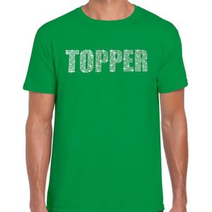 Glitter Topper t-shirt groen met steentjes/ rhinestones voor heren - Glitter kleding/ foute party outfit S