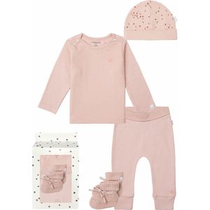 Noppies - Cadeausetje - Cadeaudoosje met Kledingset - Kraamcadeau - Babyshower - 4delig - Broek Naura - Shirt Natal - Muts Navar - Slofjes Nelson - Rose Smoke - Maat 62