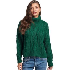 Superdry Vintage High Neck Cable Knit Dames Trui - Pine Green - Maat Xs