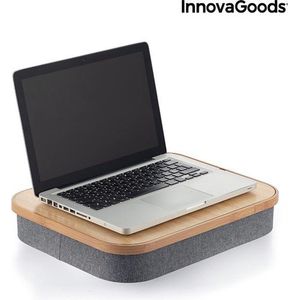 Draagbare Multifunctionele laptoptafel / Bijzettafel  met opbergbak - Linnen kussen - Bed of Bank - Grijs en Houtkleur