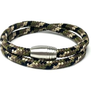 NIEUW! - Jolla - heren armband - wikkelarmband - vaderdag - magneet - staal - gevlochten touw - Steel Rope - Camouflage - Medium