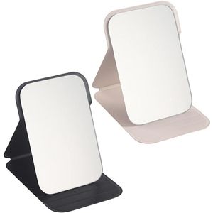 2-pack opvouwbare make-upspiegel, PU-leren spiegel met verstelbare standaard, draagbare kaptafelspiegel, mini reisspiegel (zwart en gebroken wit)