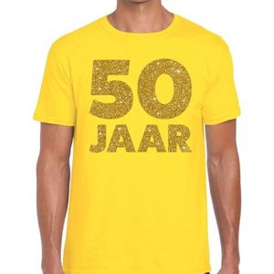 50 Jaar goud glitter verjaardag t-shirt geel heren - heren shirt 50 Jaar - Abraham kleding S