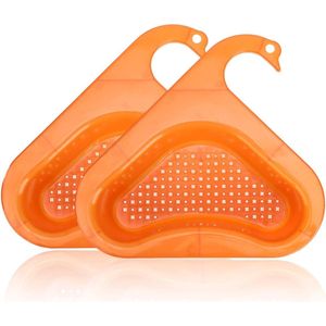 IBBO Shop - 2x Gootsteen Organizer - Afvoerzeef - Gootsteen Plug - Gootsteen Bakje - Gootsteen Afvalbakje - Gootsteen Vergiet - Gootsteen Zeef Plastic - Gootsteen Zeefje - Zwaanvorm - 2 STUKS - Oranje