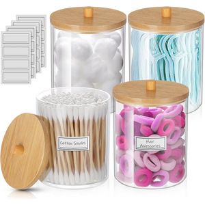 Set van 4 Opbergpotten voor Badkamer - Transparante Houder voor Wattenschijfjes, Q-tips, en Katoenen Ballen