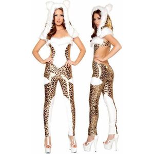 Carnaval Sexy Cheetah Catsuit Kostuum - Beige - Maat S - Carnaval