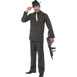 Carnaval Gold Pinstripe Gangster Costume Kostuum - Zwart / Wit - Maat M - Carnaval