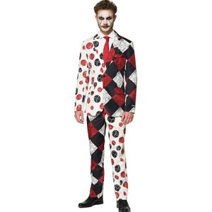Carnaval Clown Suitmeister Kostuum - Zwart / Wit - Maat XL - Carnaval