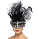 Carnaval Zwarte  Venetian Veren Masker - Zwart