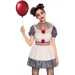 Carnaval Creepy Clown Halloween Kostuum - Grijs - Maat M - Carnaval