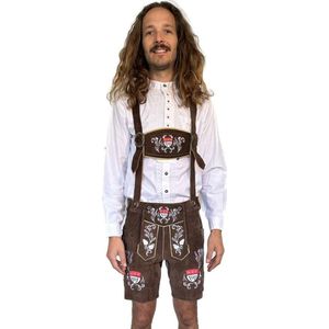 Carnaval Trioler Lederhosen (100% Leer) Kostuum - Bruin - Maat S