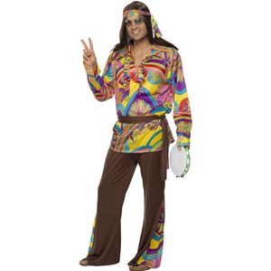 Carnaval Hippie Man Kostuum - Bruin - Maat M - Carnaval