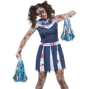 Carnaval Zombie Cheerleader Kostuum - Blauw - Maat S - Carnaval