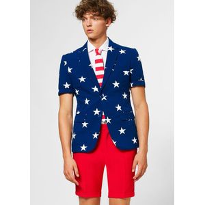 Carnaval Opposuits Kostuum Amerika - Blauw - Maat 60 - Carnaval