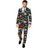 Carnaval Opposuits Stripboek Pak - Zwart - Maat 52 - Carnaval